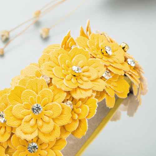 Crystal Rhinestone Headbands for Women, Jeweled Headband Wide Flower Floral Embellished Headbands Party Festival Hair Hoop Accessories Headwear Jewelry Gifts,15 (Yellow)