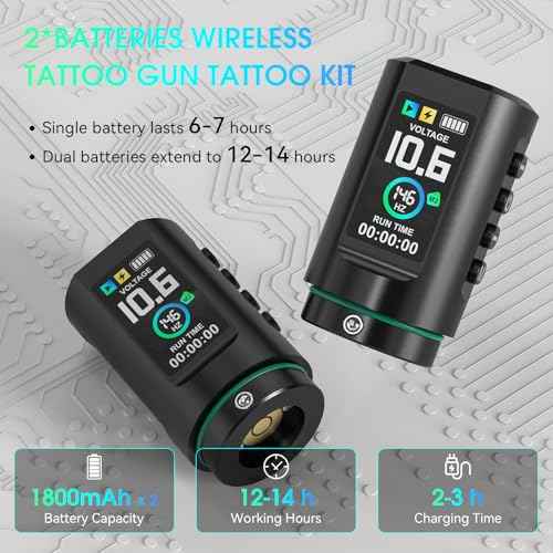Solong E201 Pro Cordless Tattoo Gun Kit with 7 Strokes Length,Dual 1800mAh Power Batteries and 100ML Tattoo Ink Mechanical Tattoo Machine for Artists & Beginners SL-TKE201A-1-US
