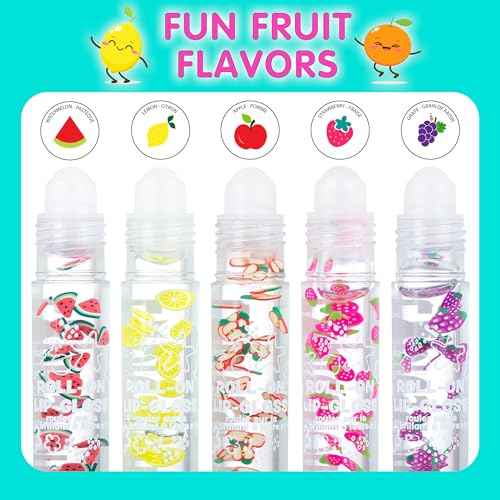 EXPRESSIONS 10pc Roll On Lip Gloss Set with Carrying Case, 10-Pack Glossy Lip Makeup - Assorted Fruity Flavors, Non Toxic, Kid Friendly, Party Gift, Best Friends