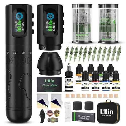 INKin Tattoo Gun Kit, Wireless Tattoo Machine with 2.0mm - 4.2mm Adjustable Stroke Length, Tattoo Machine Kit with 2Pcs Batteries 1600mah Power and Mixed Revo Tattoo Needles for Tattoo Pro