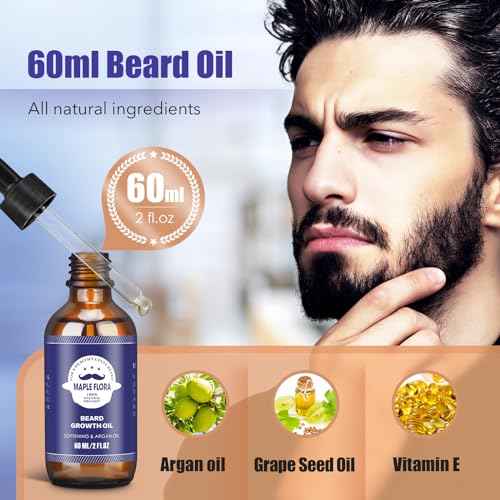 Beard Gift Kit - Oil,Wash,Conditioner, Roller (Needle Length: 0.25mm) for Beard, Storage Bag,Mustache Gifts Set for Boyfriend Husband Fathers Dad Men Him