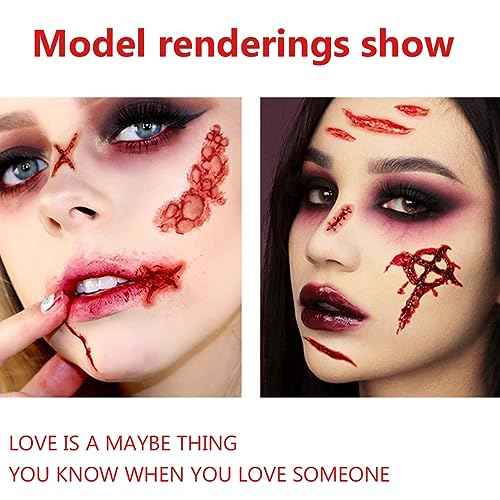 Fake Scars Halloween Temporary Tattoos Face Fake Blood Makeup Fake Scars Cuts, Face Fake Stitches Temporary Tattoos Healthy Makeup 3D Realistic Fake Scratches Blood Scar Tattoo Stitches Sticke 30PCS