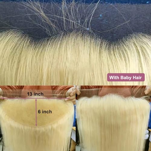 613 Frontal Straight 13x6 Transparent HD Lace Frontal Closure 12A Brazilian Virgin Remy Hair Free Part Ear to Ear Blonde Frontal Human Hair For Women Pre Plucked With Baby Hair 150% 14 Inch