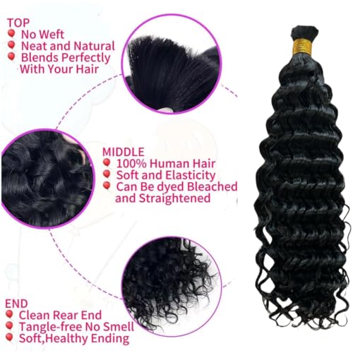 Human Braiding Hair Boho Braids Human Hair Water Wave Bulk Human Hair for Braiding No Weft Bundle Brazilian Virgin Curly Hair Extensions Natural Color 20 Inch 1pack/100g