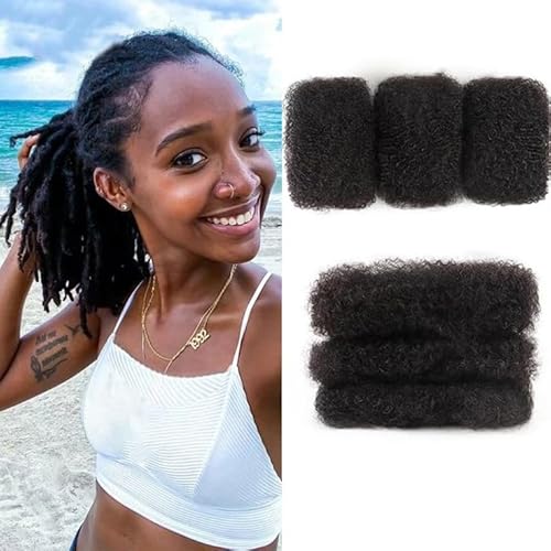 Afro Kinkys Bulk Human Hair For Braiding Dreadlock Extensions Create Repair Braid Micro Twist Afro Kinky Curly Human Hair Bundles Bulks Locs Extensions 1B Natural Black14+14+14 3 bundles/pack