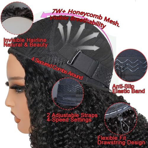 Curly Half Wig 200% Density Kinky Curly Half Wig 3 In 1 Seamless Flip Over Glueless Wigs with Drawstring Beginner Friendly Curly Wig Headband Wig for Women Daily Wear