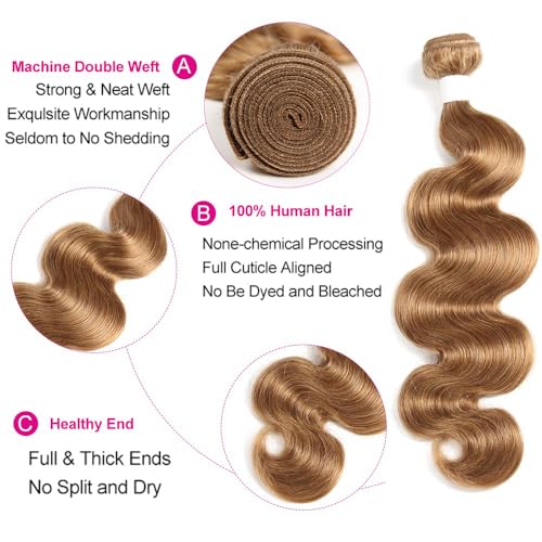 X-TRESS Honey Blonde Bundles 10A Body Wave Bundles Human Hair Braiding Hair Wavy Remy Hair Extensions Quick Weave Hair Bundles Double Wefts 1 Bundles for Braiding 22 Inch