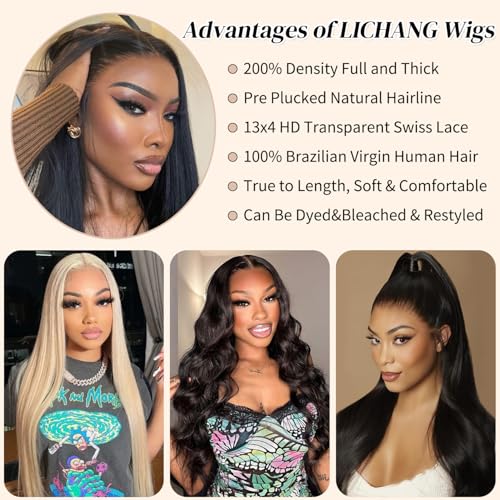 LICHANG 13x4 Lace Front Wigs Human Hair 200 Density 13x4 HD Frontal Human Hair Lace Front Wigs Straight HD Lace Front Wigs Human Hair Straight Glueless Wigs Human Hair Pre Plucked for Women 20 Inch