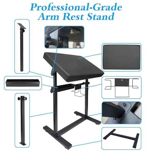 XXL Professional Tattoo Arm Rest Stand - Adjustable Height (26" to 39"), Heavy Duty Steel Base with Detachable Storage Tray & PU Leather Cushion for Tattoo Artists and Studios