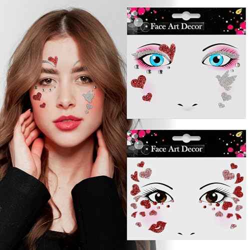 Red Heart Face Stickers Gems Heart Glitter Face Jewel Rhinstone Sticker Valentine's Day Self-adhesive Stick On Rave Party Makeup Sticker