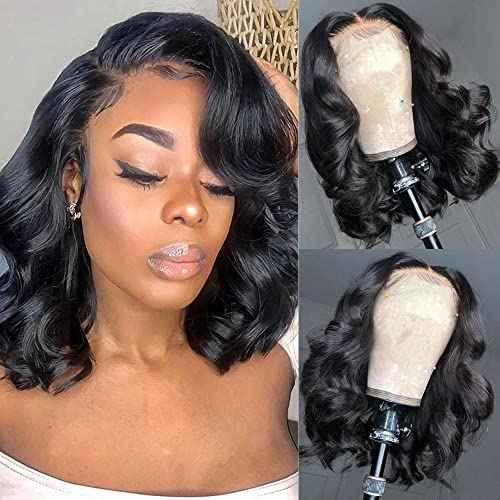 Wavy Bob Wig Human Hair 13x4 Lace Front Wigs Human Hair Pre Plucked Glueless Wigs Human Hair 12 Inch Short Bob Wigs Brazilian Body Loose Wave Wear and Go Human Hair Wig