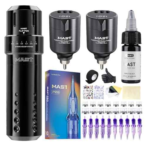 Mast Tattoo Flip Corded & Cordless Tattoo Gun Kit Rotary Tattoo Machine with 6 Strokes 2.6-4.0mm 2 Batteries 20 Needles Complete Tattoo Supplies for Beginner Home Practice & Artists