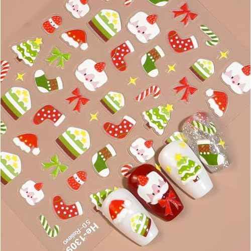 4Sheet Christmas Nail Sticker 5D Embossed Xmas Nail Art Decals Santa Claus Christmas Tree Elk Snowflake Snowman Design Winter Nail Art Sticker for Women DIY Manicure Decorations