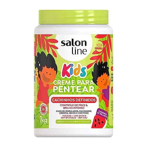 KPOCUN Salon Line, Creme de Pentear Infantil, Cachinhos Definidos, Controle de Frizz e Brilho Intenso, Vegano - Cabelos Ondulados, Cacheados e Crespos, 1 Kg
