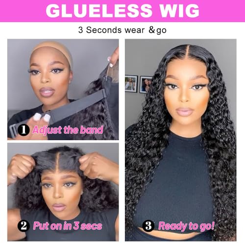 Deep Wave Lace Front Wigs Human Hair 200 Density 4x4 Glueless Wigs Human Hair Pre Plucked HD Transparent Lace Closure Human Hair Wigs for Black Women Natural Color (4x4, 22-inch)