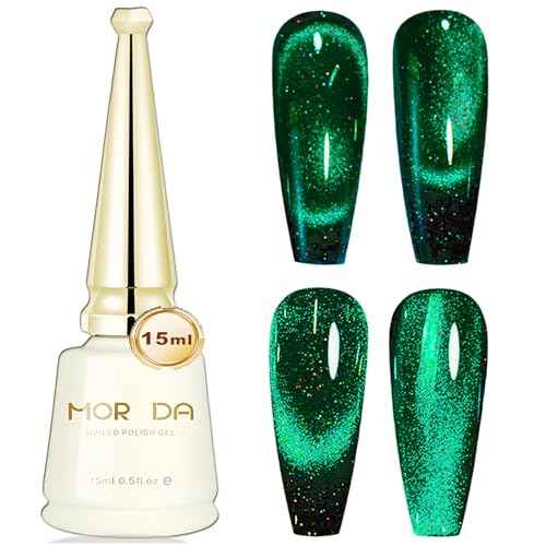 Forest Green Cat Eye Gel Nail Polish - Emerald Green Magnetic, Christmas Gel Nail Polish - 15ML