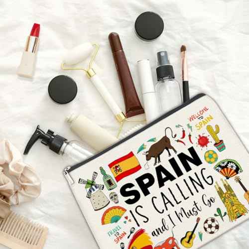 Spain Souvenirs Cosmetic Bag - Spain Travel Gifts for Women Girls Zipper Makeup Pouch Small Makeup Bag (1Pcs)