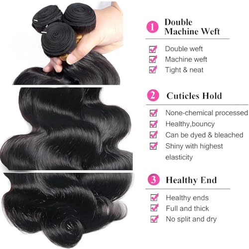 Condescension Brazilian Human Hair Bundles 18 20 22 Inch Body Wave 3 Bundles Human Hair 100% Unprocessed Remy Brazilian Virgin Weave Hair Natural Black for Women