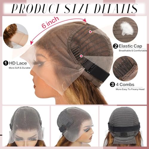 BXW Highlight Ombre Lace Front Wig Human Hair 13x6 Blonde Highlight Body Wave Lace Front Wigs Human Hair 4/27 Colored Deep Wave Wig 200% Density Honey Blonde With Frontal Wigs For Women 30Inch