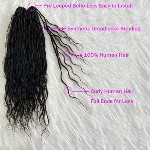 Locs Human Hair Crochet Boho Extensions Pre Looped Goddess Body Wave Curly Ends Knotless Box Braids Faux Locs For Women 18 Inch 24Strands