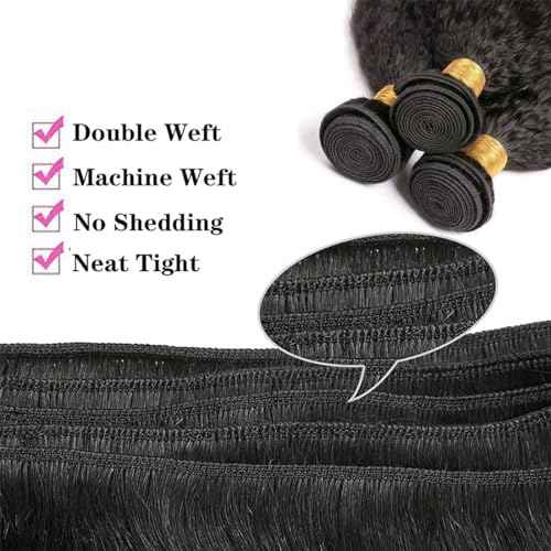 Hair Bundles 12A Yaki Kinky Straight Human Hair 1 Bundles 100% Unprocessed Mongolian Virgin Human Hair Weave Extensions Natural Color Single Bundles (28 inch)