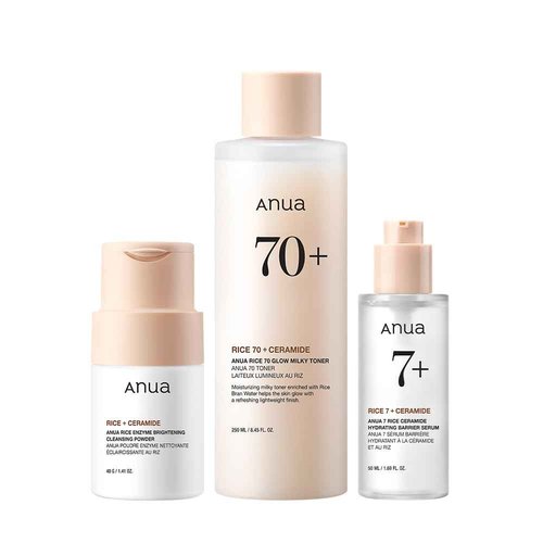 Anua Rice Trio Set : Rice Cleansing Powder & Milky Toner & Hydrating Serum, Marshmallow face mask maker, for Glass skin,Korean Skincare