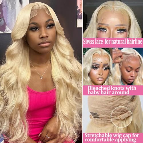 13x4 Body Wave 613 Lace Front Wig Human Hair 180% Density Blonde Lace Front Wigs Human Hair 613 Blonde Wig with Baby Hair Pre Plucked 613 HD Lace Frontal Glueless Wigs 24 Inch