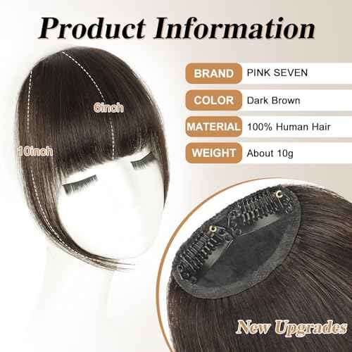 Clip in Bangs Real Human Hair,Dark Brown Bangs Hair Clip on Fake Bangs with Temples for Women Daily Wear(Dark Brown)
