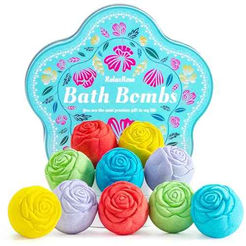 Bath Bomb Gift Set for Women ? 10 Pack Handmade with Natural Essential Oils, 5 Aromatic Scents, Relaxing Rose Bubble Bath, Self Care Birthday & Summer Gifts for Mom, Wife, and Her