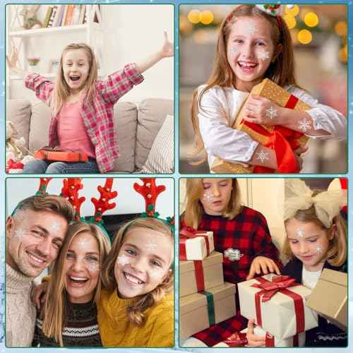 JUNEBRUSHS Winter Snowflake Glitter Silver Foil Temporary Tattoos, 120 Pcs Christmas Metallic Tattoo Sticker Decors 12 Styles Face Make up Stocking Stuffers Gift Filler Winter Wonderland Favors