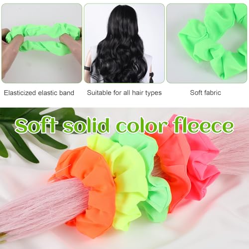 Bremorou 80s Neon Hair Scrunchies 5 Pack - Soft Elastic Hair Ties - Neon Yellow, Green, Coral, Hot Pink, Orange - Perfect for 80s Parties, Workout Costumes & More