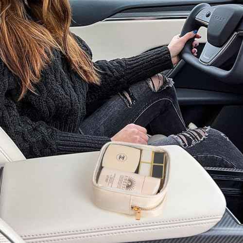 Small Clear Makeup Bag for Purse Small Cosmetic Bag Travel Size Toiletry Bags Cute Travel Makeup Bag,Coin Purse,Car Asscessories Organizer Storage Travel Essentials for Women Girls(Clear-Beige)
