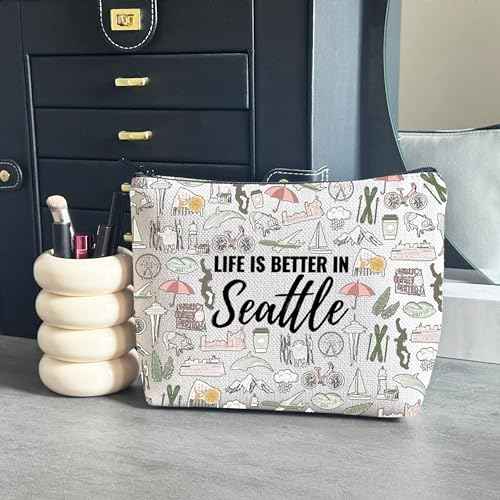 WCGXKO Seattle Gifts And Souvenirs Life Is Better In Seattle Makeup Bag Seattle Trip Gift For Women (Better In Seattle)