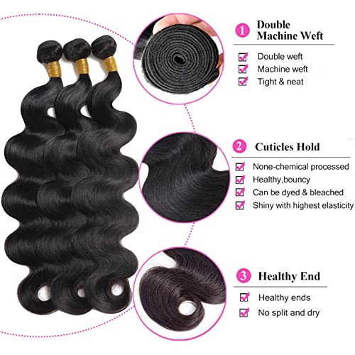 Body Wave Bundles (20 20 20 Inch) 12A Brazilian Human Hair body Wave 3 Bundles 100% Unprocessed Brazilian Virgin Hair Natural Black Weave Hair Extensions