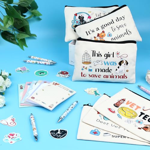 Vet Tech Gifts, Veterinary Gift, Veterinarian Gifts for Women, Veterinarian Appreciation Basket include Makeup Bag Notepad Pens Sticker for Vet Tech Graduate, Veterinary Practitioners