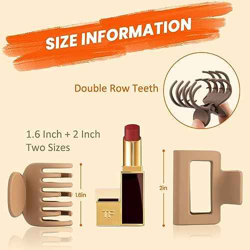 Matte Hair Clips for Women and Girls - Rectangle and Double Row Small Claw Clips for Thin/Medium Fine Hair - Nonslip Jaw Clips (Beige, Khaki, Brown, Black)