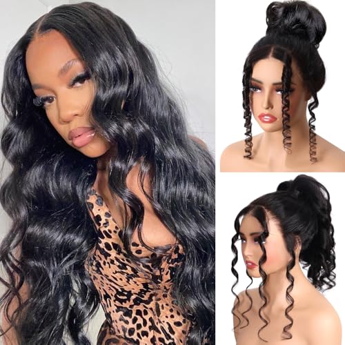 Hidden Strap Glueless 360 Lace Front Wigs Human Hair Body Wave Invisiable Strap 360 Glueless Wig Pre Plucked Bleached Knots Natural Hairline Pre Cut HD Lace Frontal with Drawsting