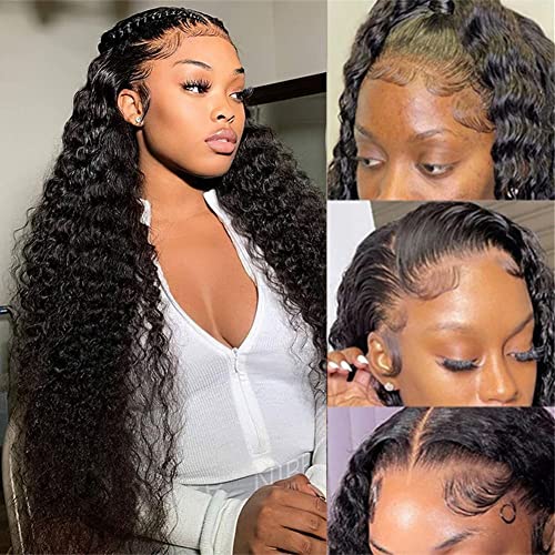 Yuzhou Grace Deep Wave Lace Front Wigs Human Hair 13x4 Lace Frontal Curly Wigs for Black Women Wet and Wavy HD Lace Front Wigs Pre Plucked with Baby Hair 200 Density(18inch, 13x4 deep wave wig)