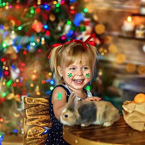 10 Sheets 105PCS Christmas Temporary Tattoos for Kids Glow in the Dark Tattoos for Boys Girls Christmas Decorations Face Makeup Tattoos Stickers, Holiday Party Supplies