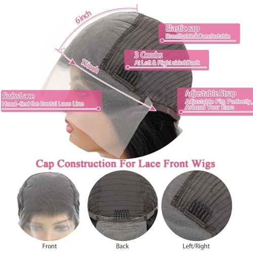 13x6 Lace Front Wigs Human Hair Pre Plucked 200% Density Body Wave HD Lace Front Wigs Human Hair Wigs Virgin Human Hair for Women Natural Black 24 Inch