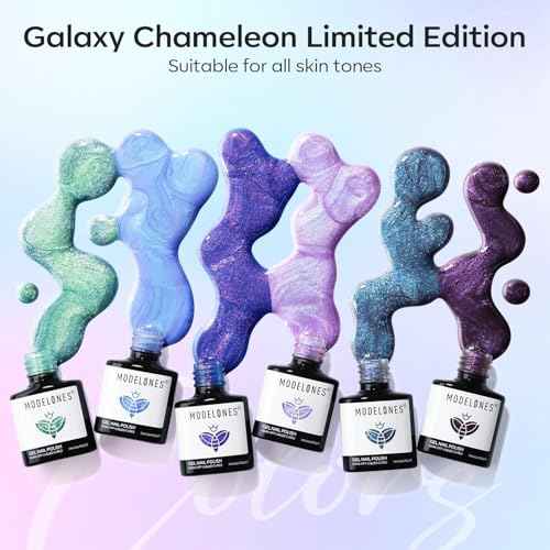 modelones Chameleon Gel Nail Polish Set- 6 Colors Winter Aurora Shimmer Glitter Gel Polish Kit Blue Green Purple Nail Gel Polish Thanksgiving Soak Off LED Nail Lamp Nail Art Gel Kit DIY Salon Gift