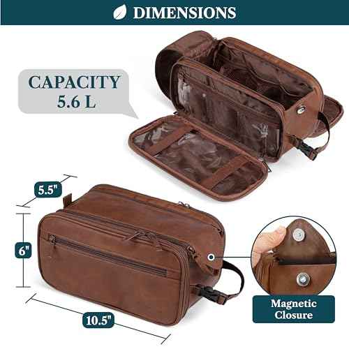 PAVILIA Toiletry Bag for Men Women, Mens Travel Bag Toiletries Organizer Case for Grooming, Travel Essentials Shaving Dopp Kit, PU Leather Water Resistant Cosmetic Pouch, Brown