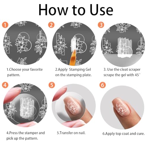 PH PandaHall 3pcs Border Flowers Nail Stamp Plates, Geometric Line Flowers Nail Stamper Plant Nail Art Stencils Print Nail Stencils Stainless Steel Nail Image Plate for Nail Art Design Manicure Salon