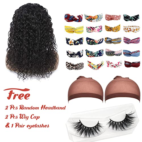 Water Wave Headband Wig Human Hair for Black Women - 20 Inch Brazilian Virgin Hair Glueless None Lace Front Wig - Natural Black 150% Density