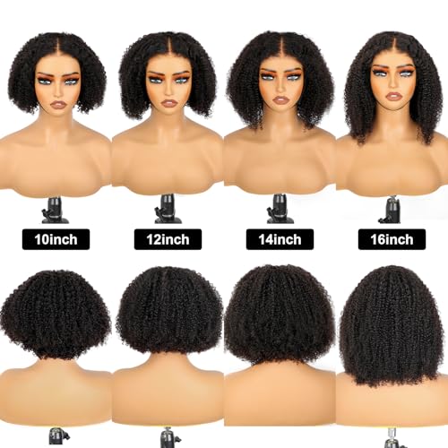 Glueless Bob Wig Human Hair Pre Plucked Pre Cut Bleached Knots Wear and Go Glueless Lace Front Wigs Human Hair Afro Kinky Curly 6x4 HD Lace Closure Bob Wigs for Women 200% Density 10 Inch