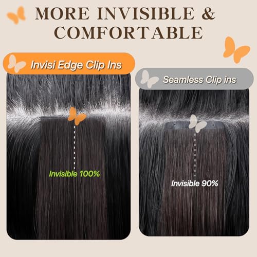 Remy Hair Extensions Clip in Human Hair 16 Inch Clip in Extensions Real Human Hair Straight Real Hair Extensions Clip in Human Hair 110g 7Pcs, Medium Brown Mixed Dark Blonde # 4P27
