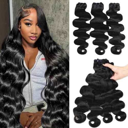 Beauty Queen 16A Body Wave Bundles Human Hair (20 18 16 Inch) 100% Unprocessed Brazilian Virgin Weave 3 Bundles Human Hair Full And Thick Remy Hair Extensions Natural Color for Women