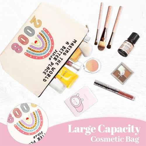 Rainbow Cosmetic Bag Number Makeup Bag Inspirational Multi-Function Canvas Boho Travel Pouch Gift for Mother's Day, Teacher's Day, Thanksgiving, Birthday (Number 2008)