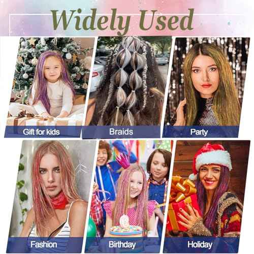 Galaxy Brown Hair Tinsel Kit, Mixed Colors Fairy Hair,Colorful Glitter Tinsel Hair Highlights for Kids Women Girls (Galaxy+Coffee, 48 Inches Pack of 8 PCs)