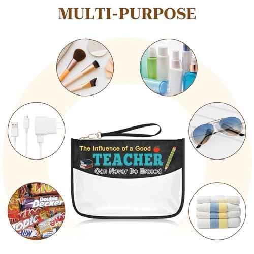 Teacher Appreciation Gifts Clear Makeup Bag Thank You Gifts for Teacher Birthday Christmas Teacher's Week Graduation Leaving Retirement Gift Cosmetic Tote Bag Zipper Travel Pouch